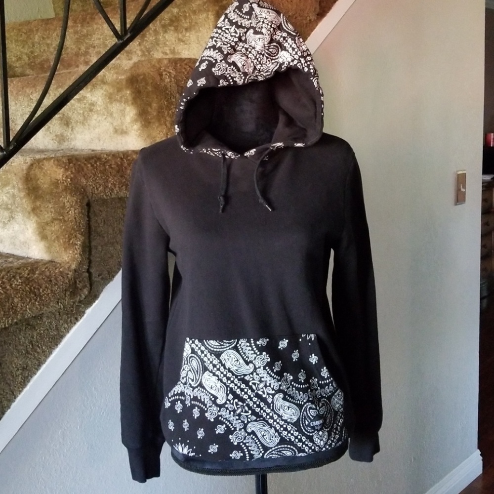 Black Hoodie with Paisley Accent - Women